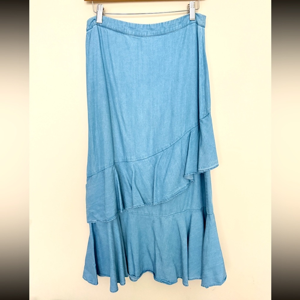 Zara Asymmetrical Ruffle Front Slit Wrap Midi Skirt Size M - Picture 3 of 13